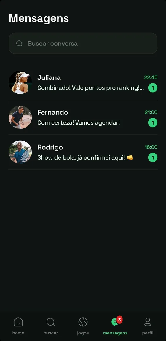 Lista de conversas do chat entre jogadores